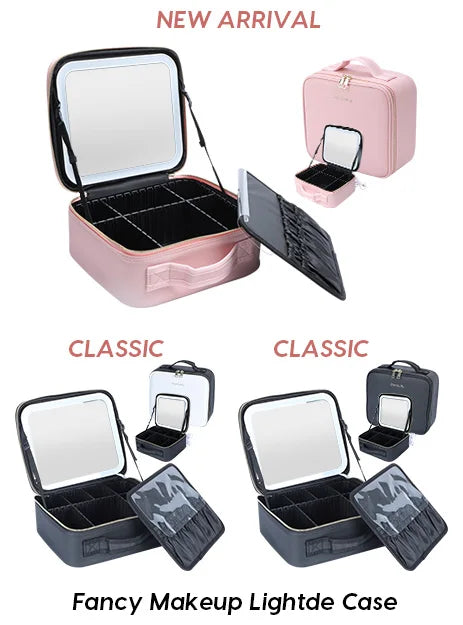 LED Makeup Train Case with Adjustable Dividers