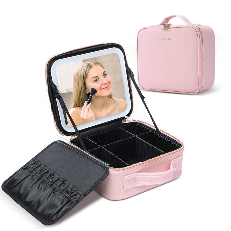 LED Makeup Train Case with Adjustable Dividers