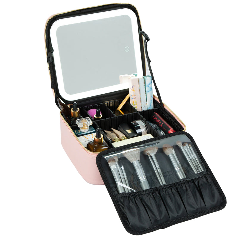 LED Makeup Train Case with Adjustable Dividers