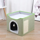 Luxury Foldable Cat Bed with Scratch Pad and Hanging Fluffy Ball